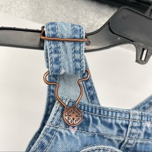 OshKosh B’gosh Baby Girl’s Vestbak Pink Hearts Denim Overalls Size 9M - Picture 7 of 17